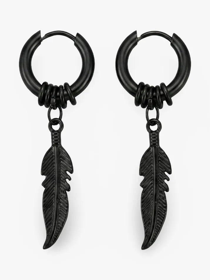 Korean Cross Feather Hoop Earrings