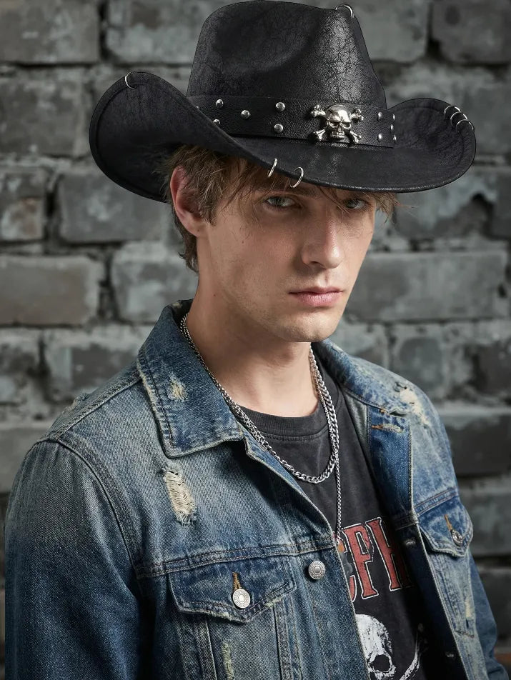 Vintage Western Faux Leather Cowboy Hat
