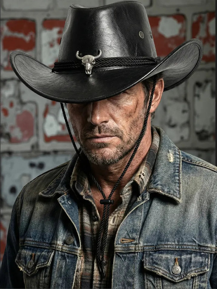 Vintage Faux Leather Western Cowboy Hat