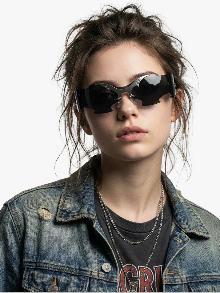 Punk Rimless Shield Sunglasses