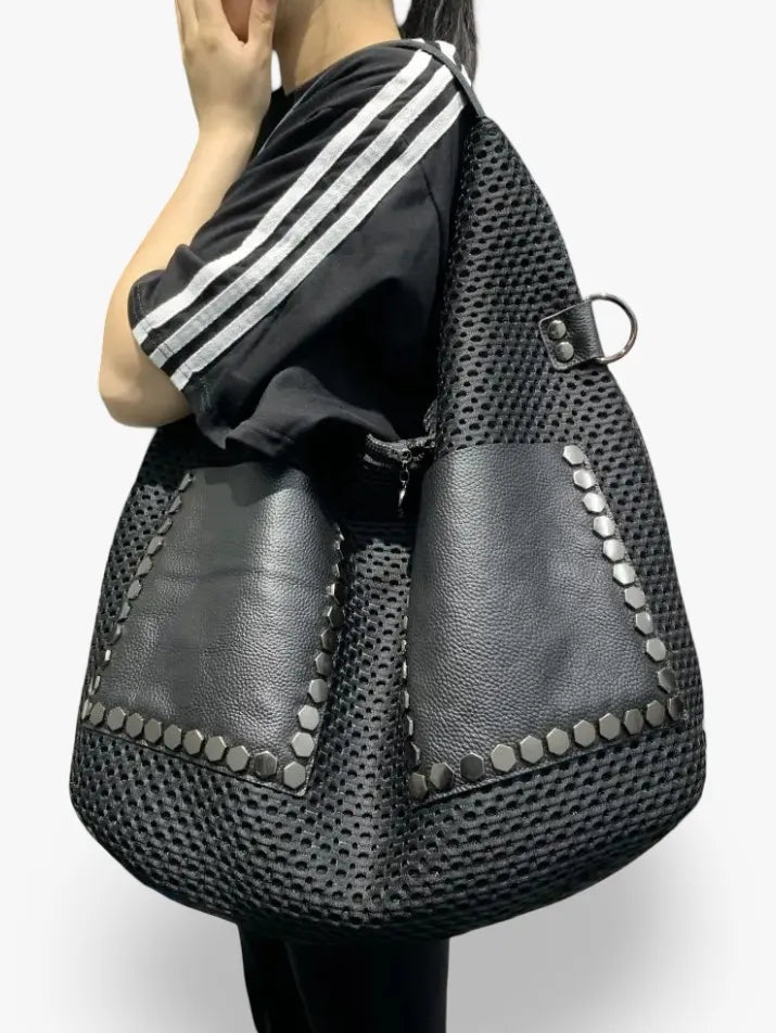 Retro Punk Mesh Shoulder Tote