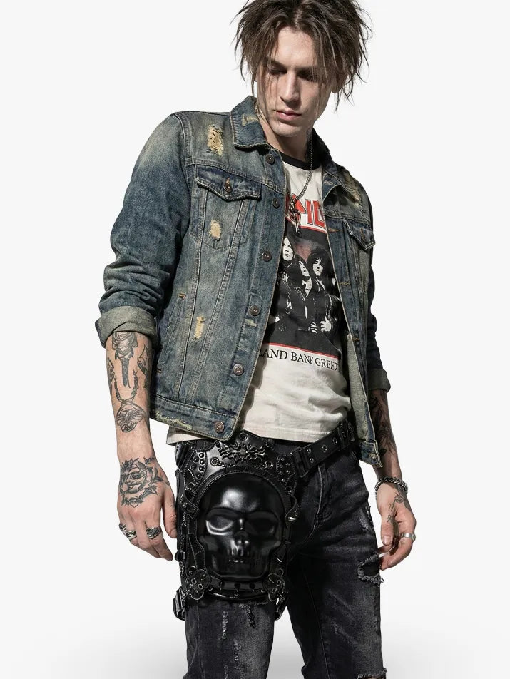 3D Skull Gothic Chain Waist Bag