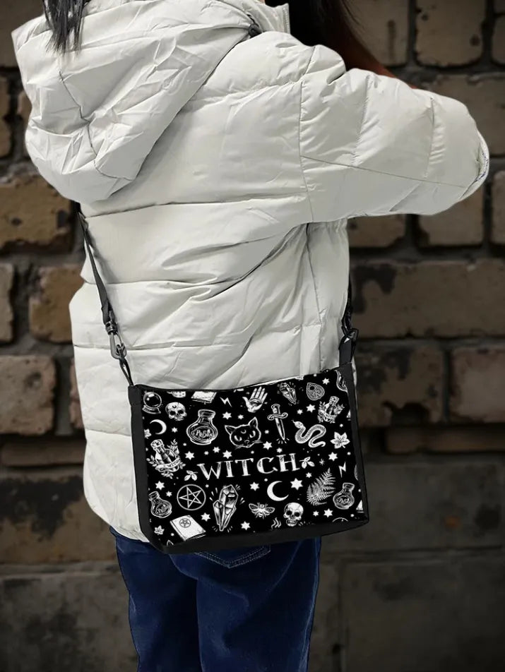 Gothic Cat Print Crossbody Bag