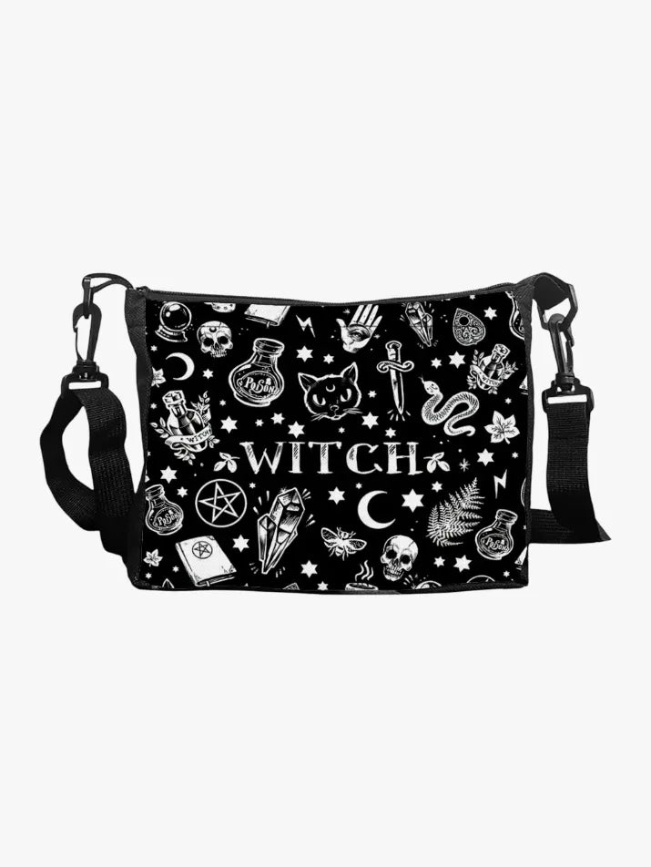 Gothic Cat Print Crossbody Bag