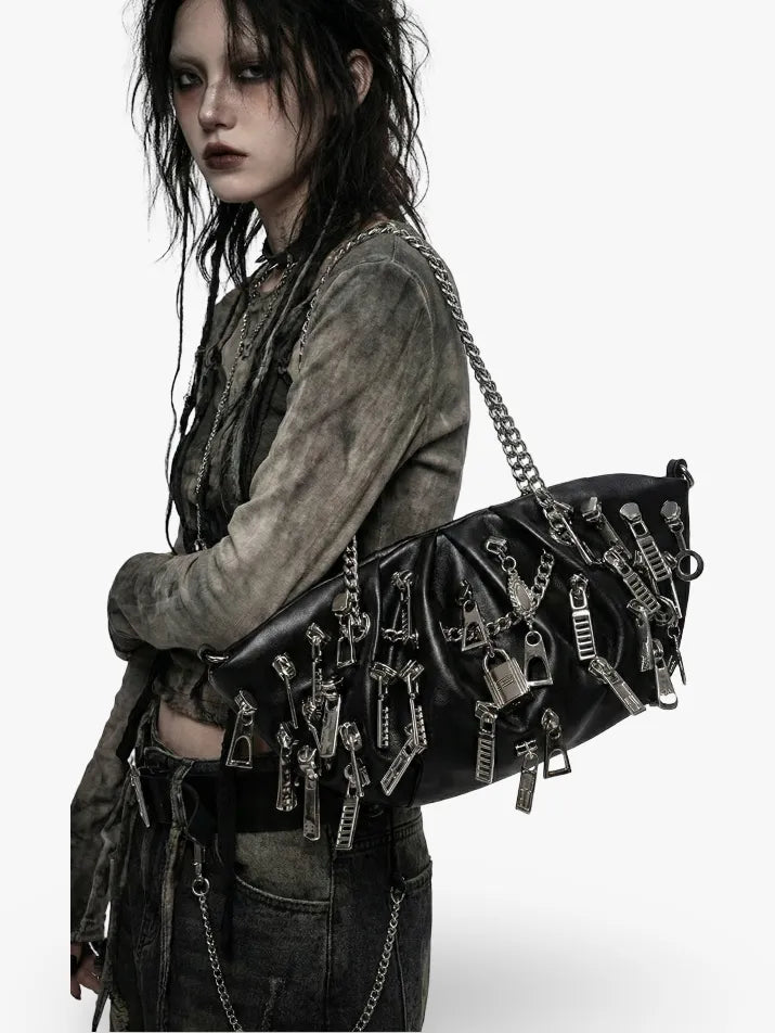 Punk Ruched Dumpling Shoulder Bag