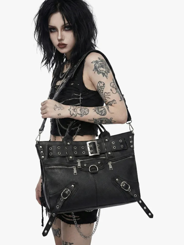 Gothic Moto Rivet Shoulder Tote