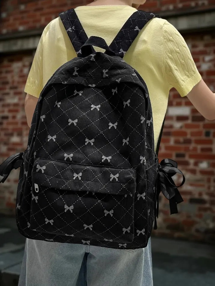 Corduroy Bow College Backpack