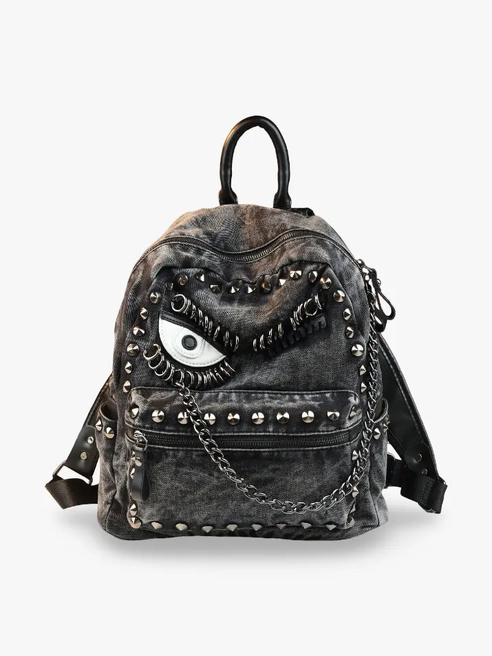 Retro Punk Denim Chain Backpack