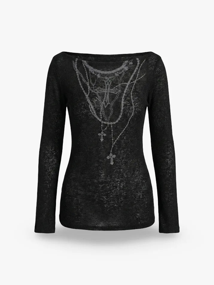 Grunge Tattoo Ribbed Knit Top