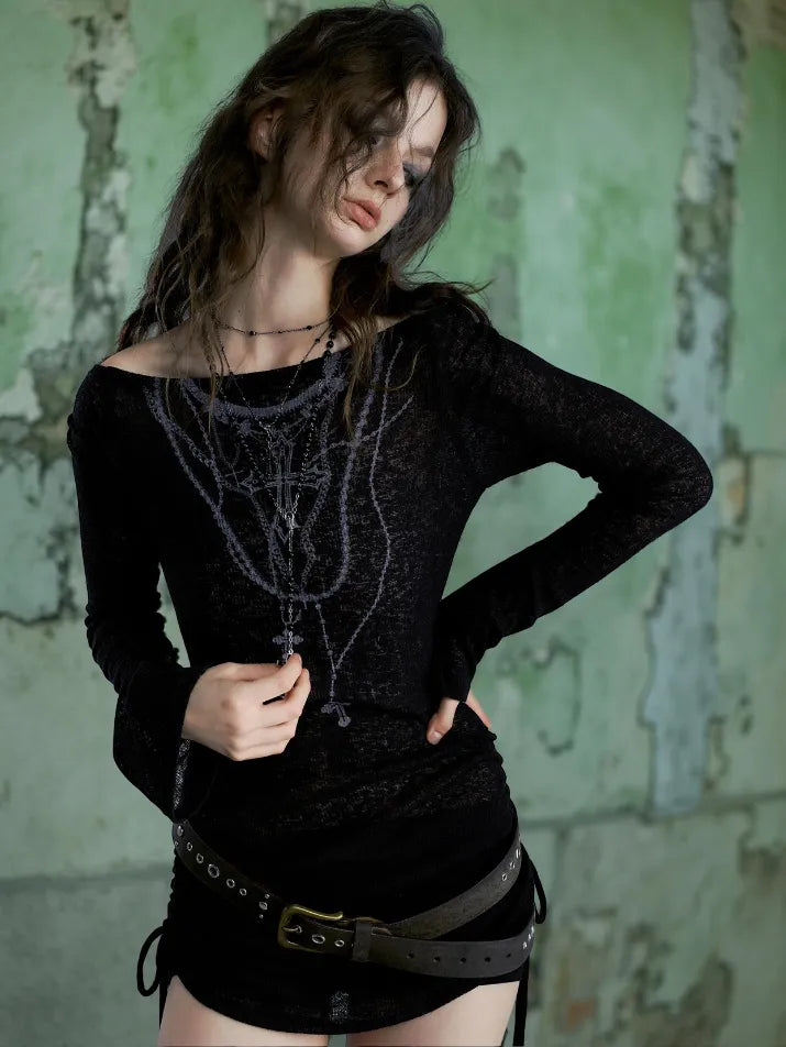 Grunge Tattoo Ribbed Knit Top