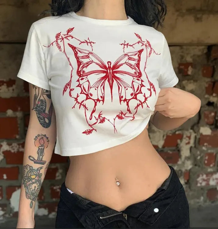 Fairy Grunge Butterfly Crop Tee