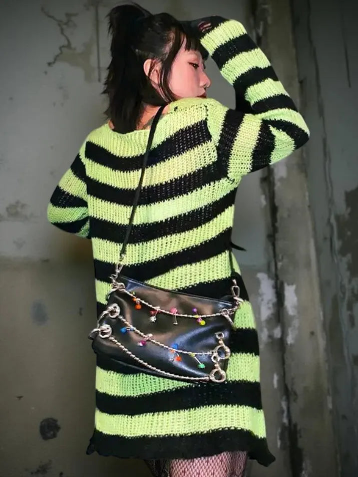 Purple Striped Fairy Grunge Knit Sweater