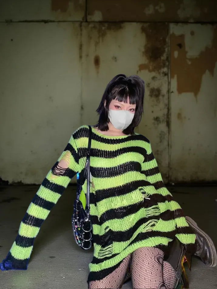 Purple Striped Fairy Grunge Knit Sweater