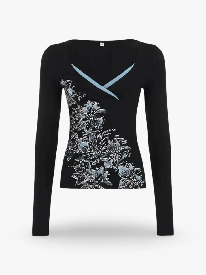 Contrast V-Neck Backless Tee