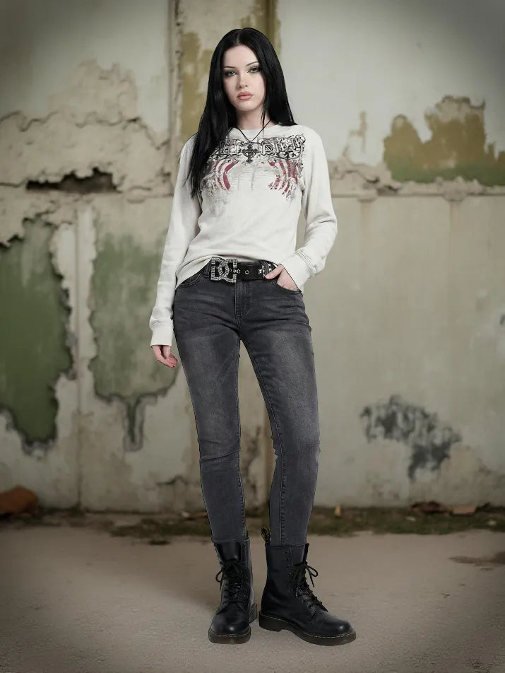 Grunge Skull Long Sleeve Tee