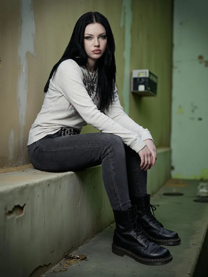 Grunge Skull Long Sleeve Tee