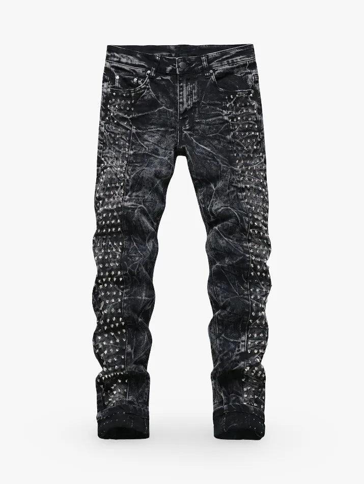 Retro Punk Washed Black Straight Jeans