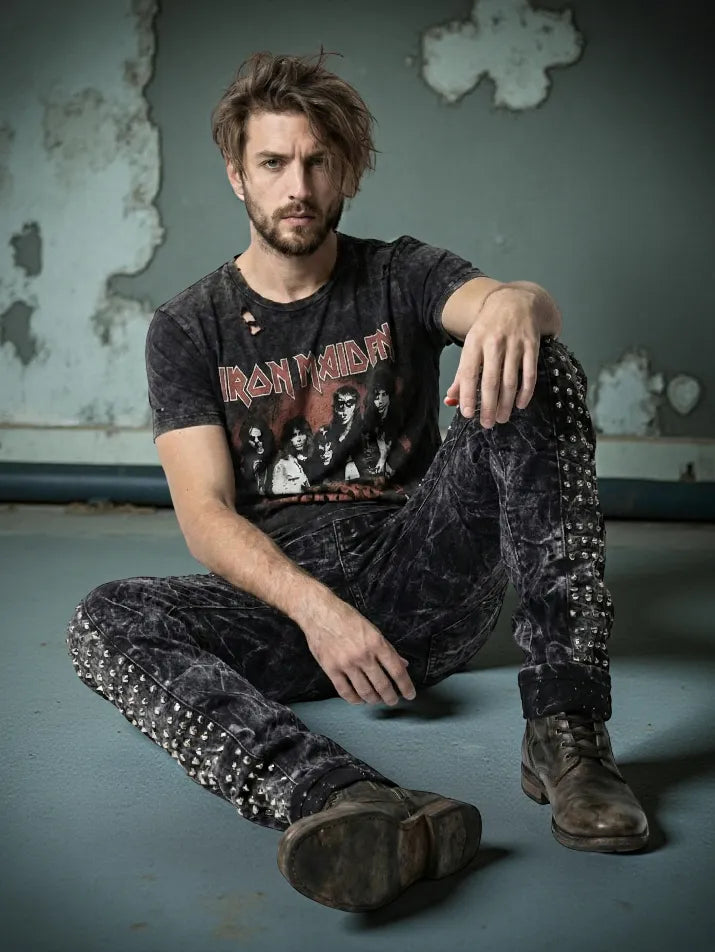 Retro Punk Washed Black Straight Jeans