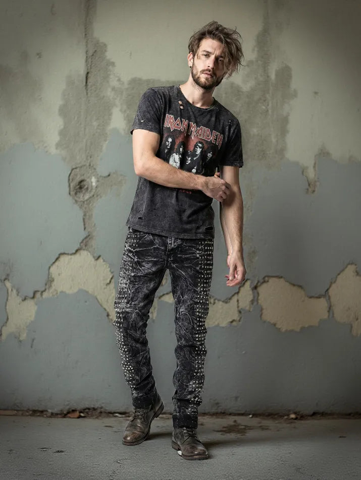 Retro Punk Washed Black Straight Jeans