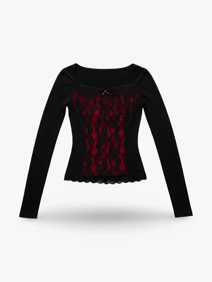 Gothic Lace Square Neck Long Sleeve Top