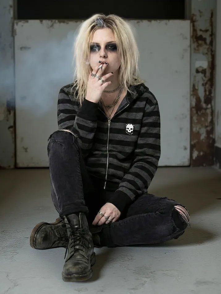 Gothic Emo Skull Zip-Up Hoodie