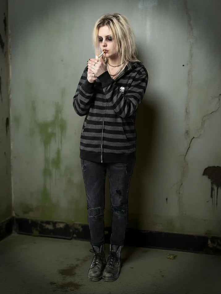 Gothic Emo Skull Zip-Up Hoodie