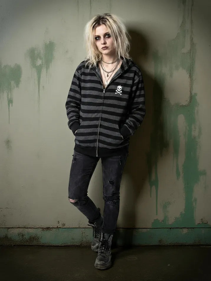 Gothic Emo Skull Zip-Up Hoodie