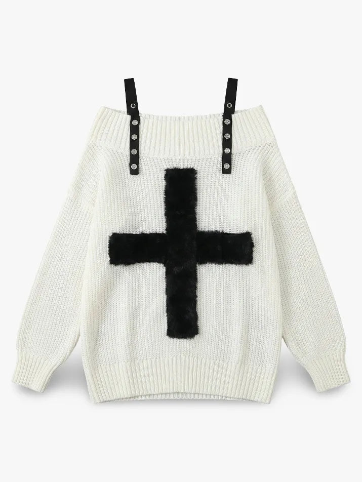 Harajuku Gothic Off-Shoulder Knit Sweater