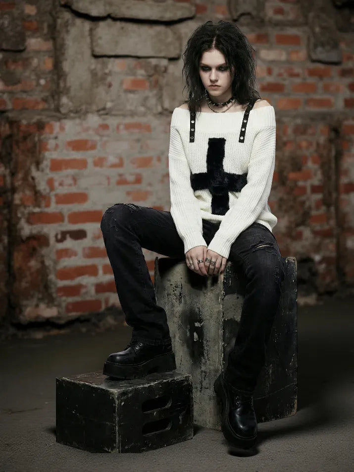 Harajuku Gothic Off-Shoulder Knit Sweater