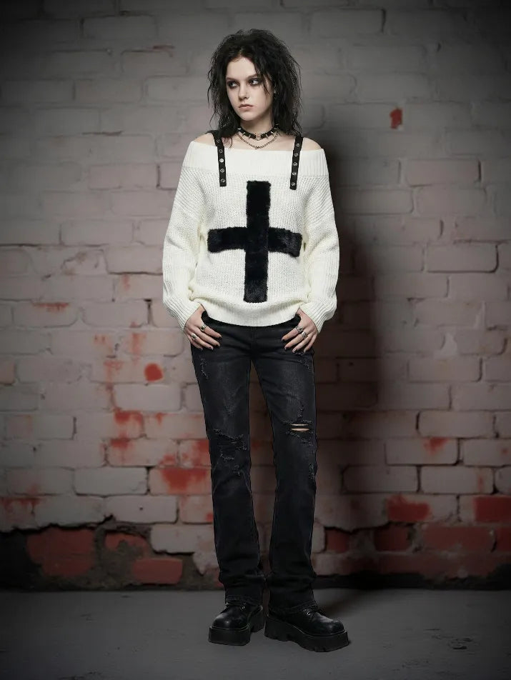 Harajuku Gothic Off-Shoulder Knit Sweater