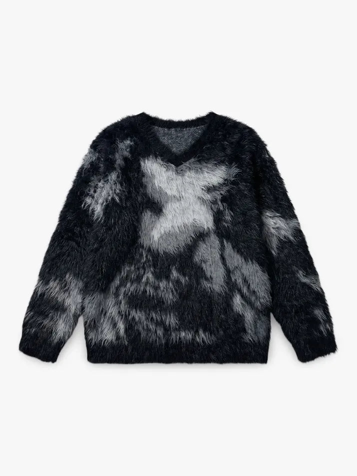 Distressed V-Neck Knit Sweater