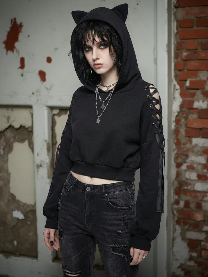 Gothic Hollow-Out Hooded Sweatshirt