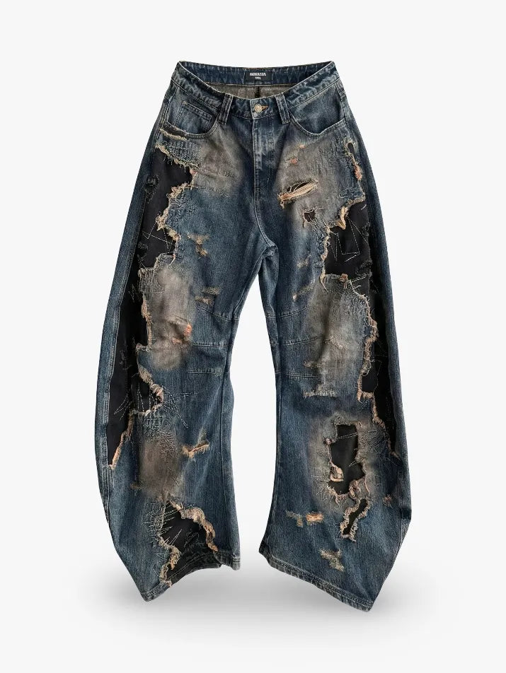 Distressed Low-Waist Wide Leg Jeans