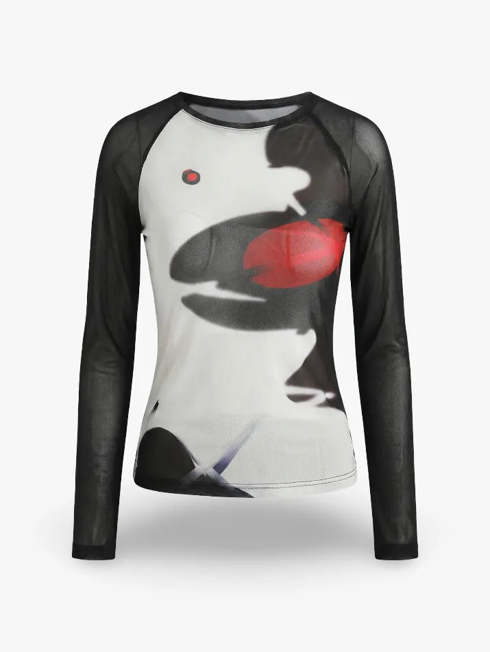 Cyber Tie-Dye Mesh Long Sleeve Top