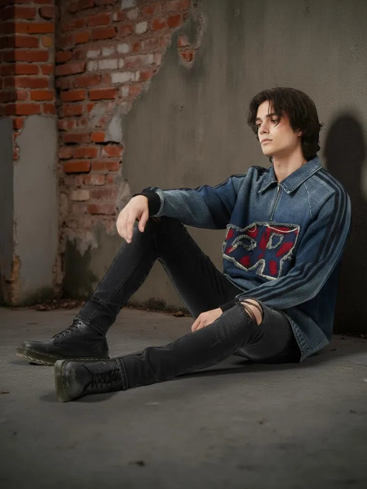 Vintage Washed Denim Sweatshirt Shirt