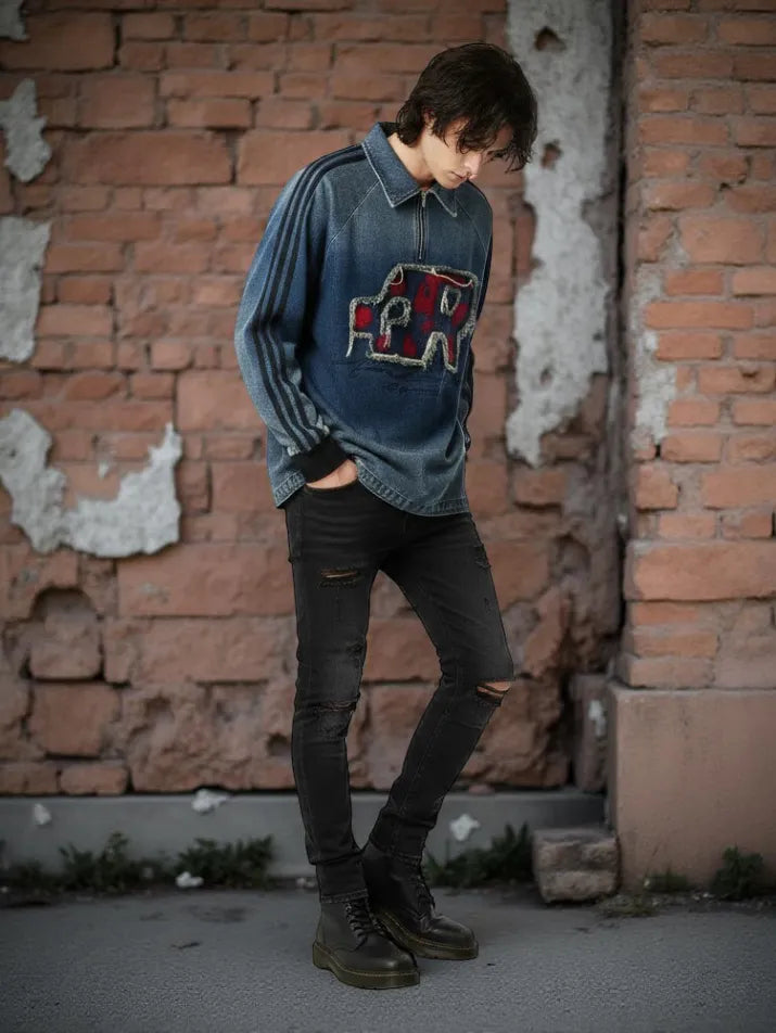 Vintage Washed Denim Sweatshirt Shirt