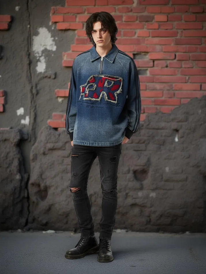 Vintage Washed Denim Sweatshirt Shirt