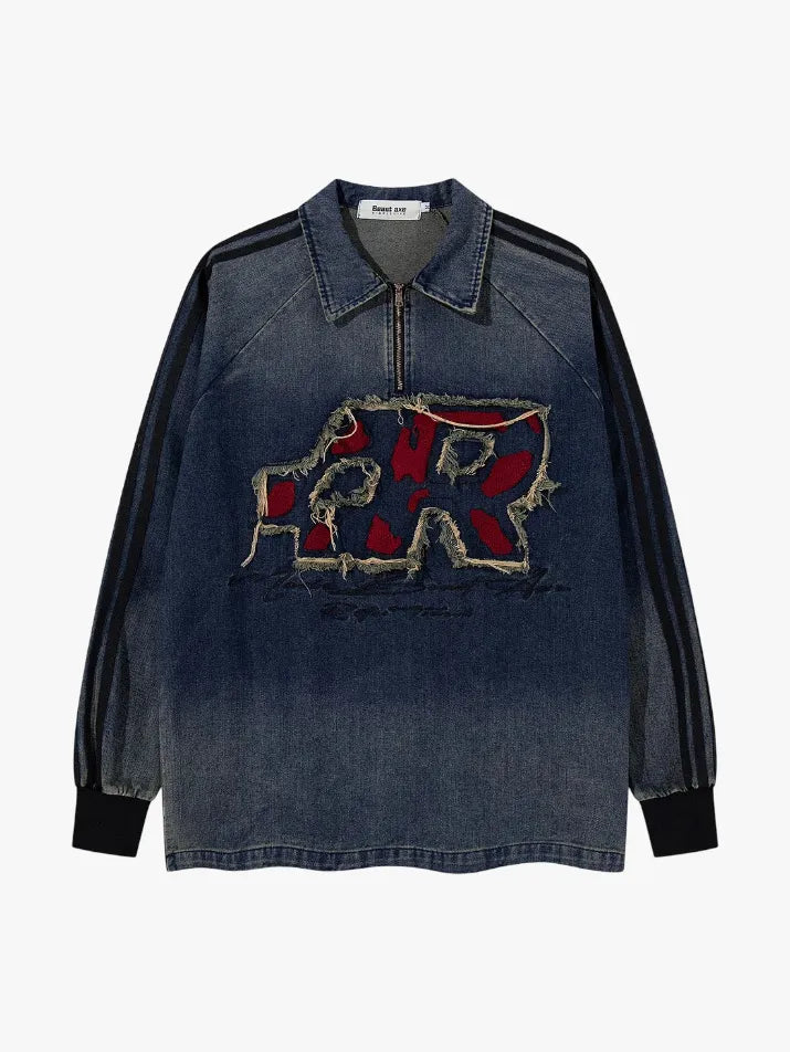 Vintage Washed Denim Sweatshirt Shirt