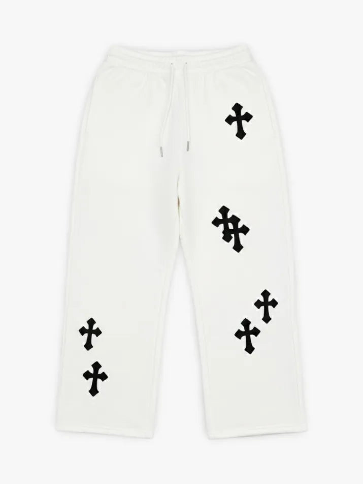 Gothic Cross Print Wide-Leg Pants