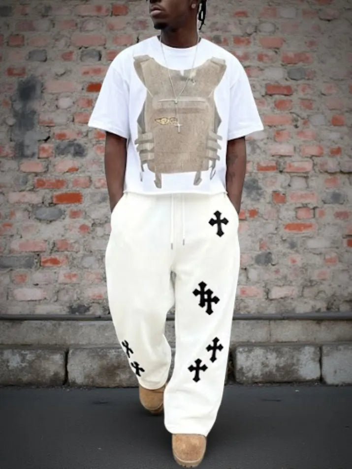 Gothic Cross Print Wide-Leg Pants