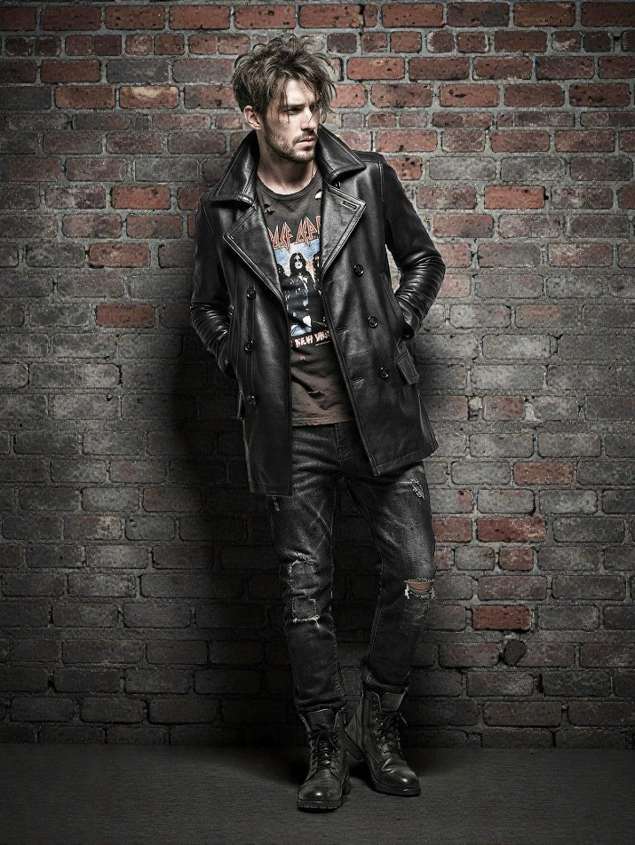 Double-Breasted Leather Long Jacket