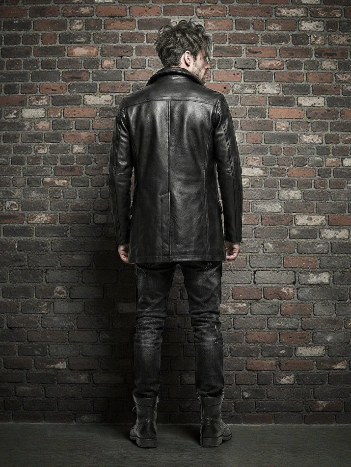 Double-Breasted Leather Long Jacket