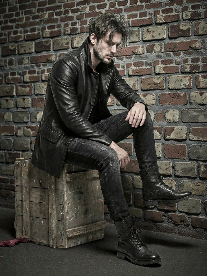 Double-Breasted Leather Long Jacket