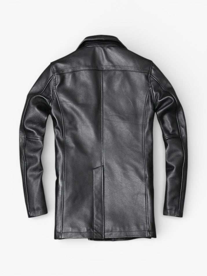 Double-Breasted Leather Long Jacket