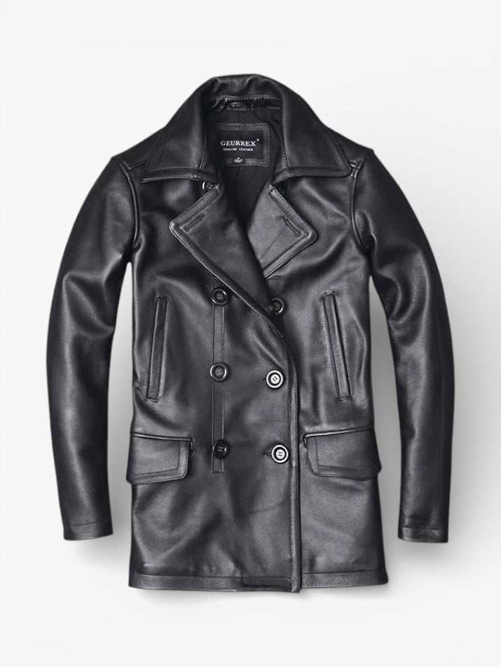 Double-Breasted Leather Long Jacket