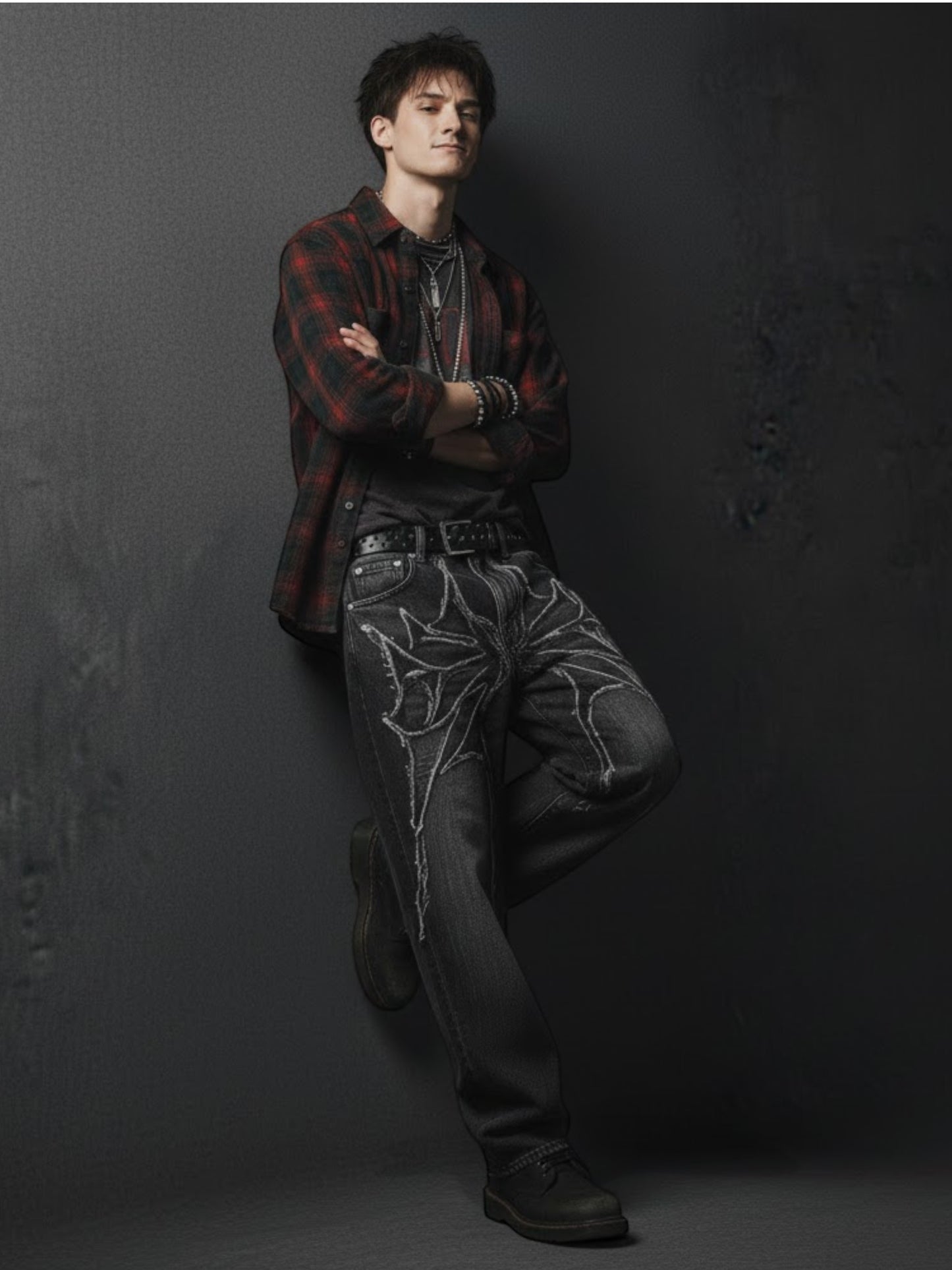 Gothic Phantom Spider Patch Baggy Jeans