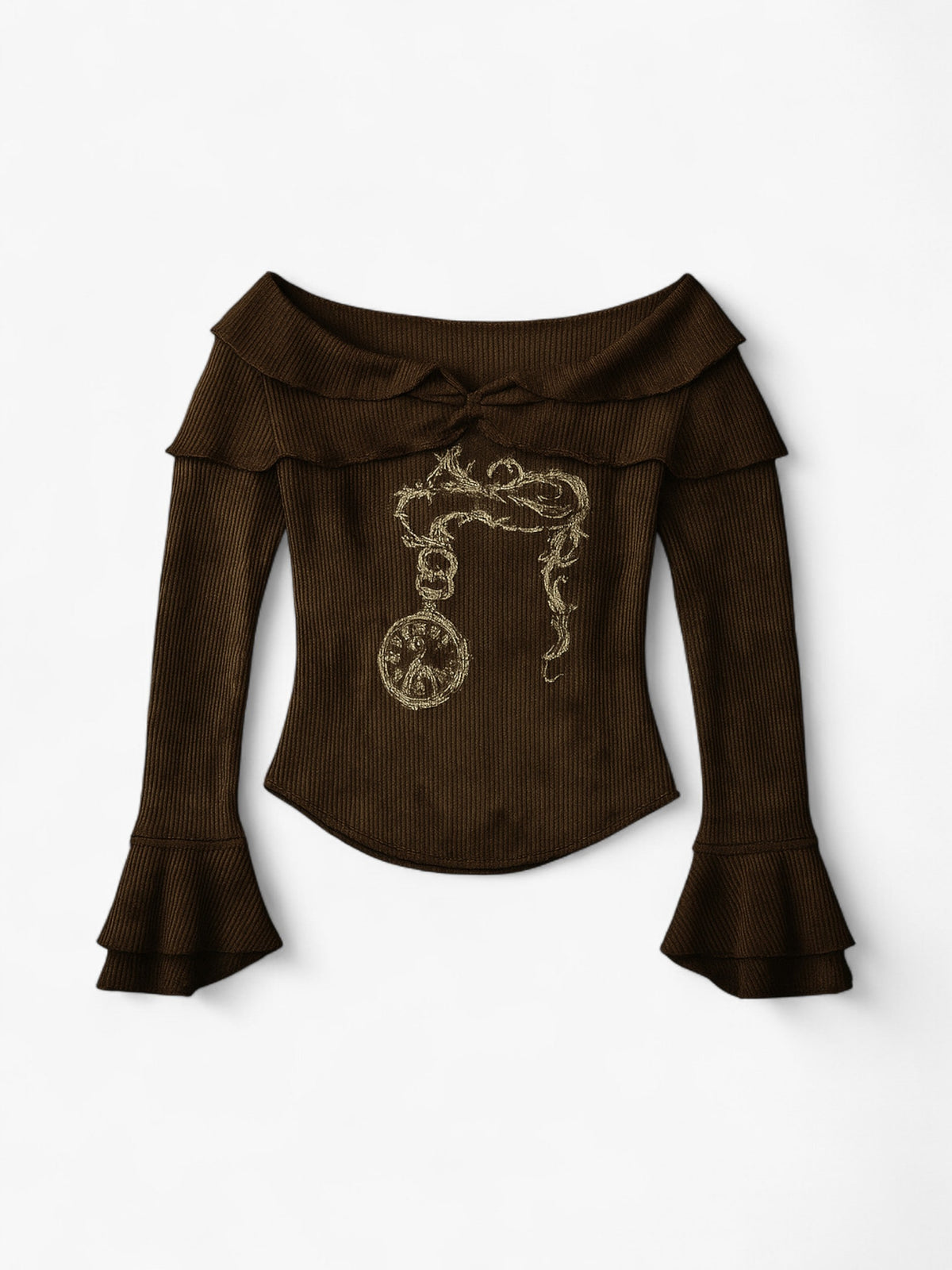 Grunge Tattoo Print Ribbed Top