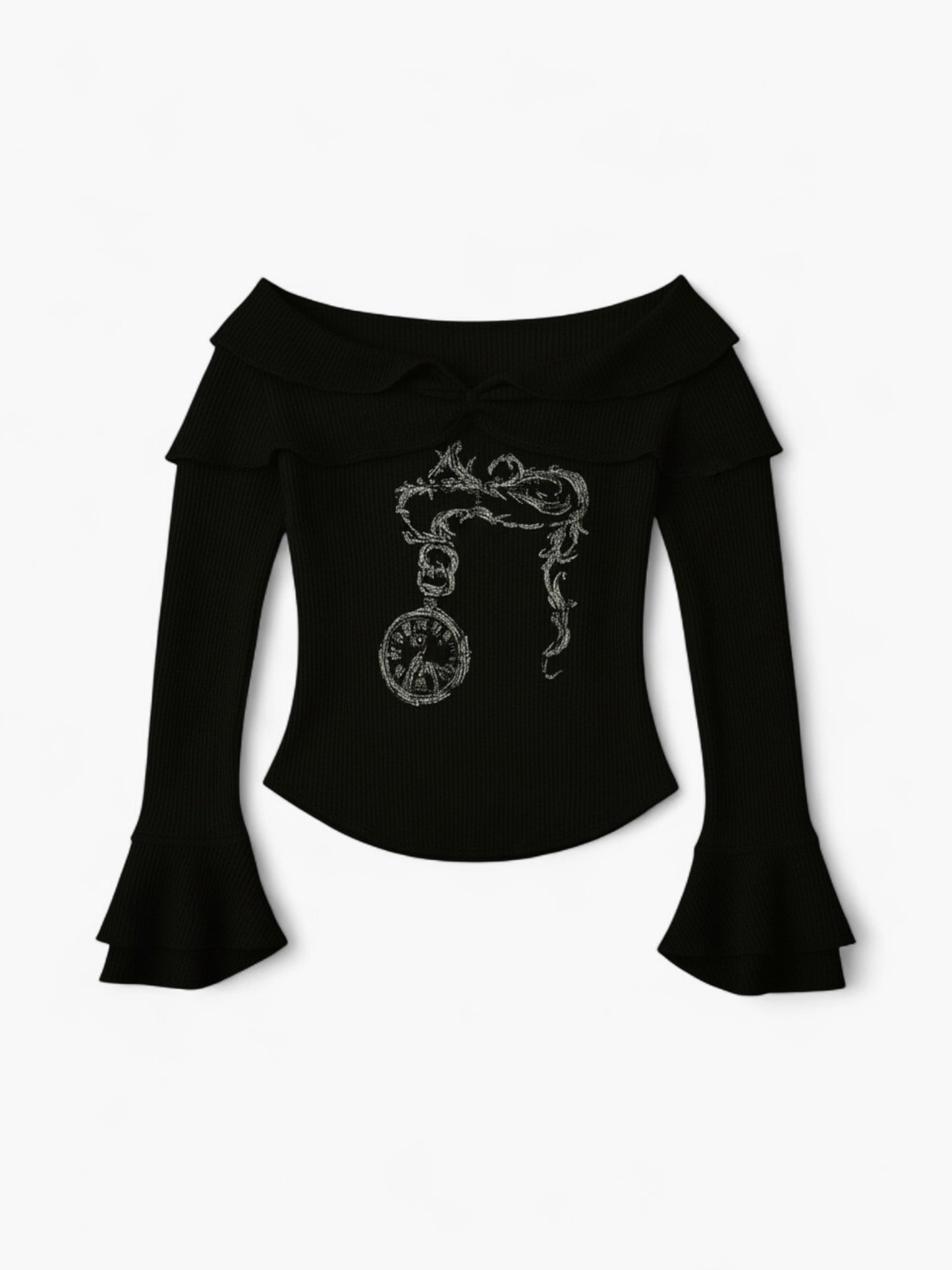 Grunge Tattoo Print Ribbed Top