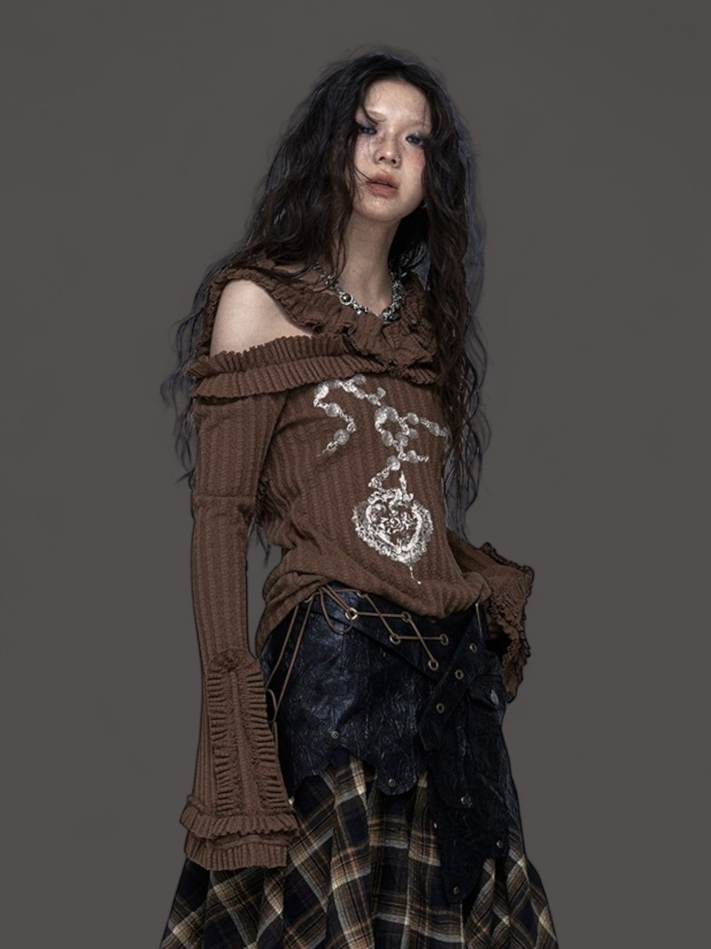 Grunge Tattoo Print Ribbed Top